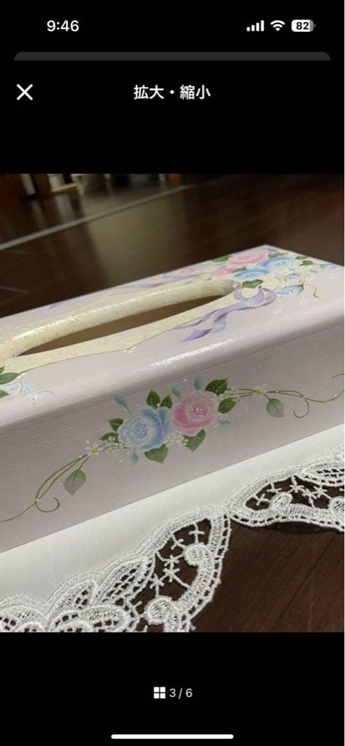 トールペイント　作品　薔薇柄ティッシュボックス