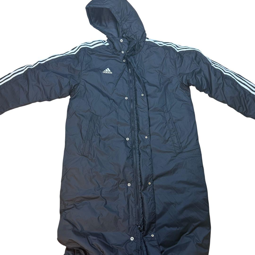 【新品タグ付】adidas ベンチコート XL 黒 中綿 ロング丈 3ストライプ
