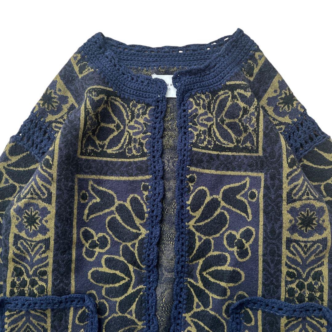 Ameri　RUG PATTERN KNIT JACKET　ネイビー
