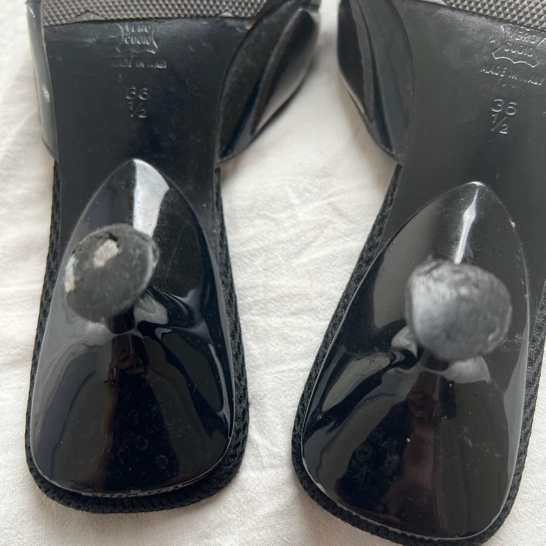 靴 Archive miu miu mesh patent mules black