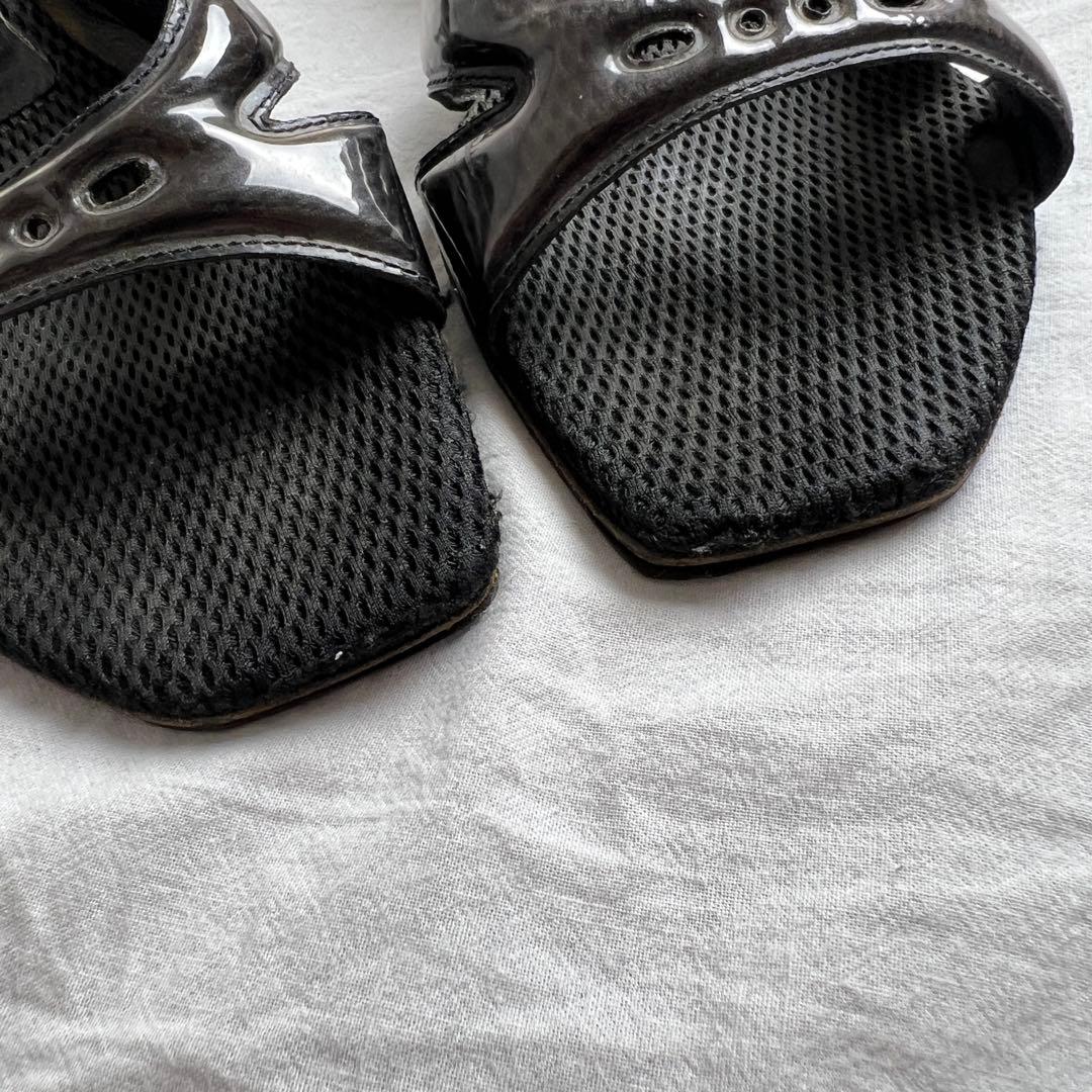 靴 Archive miu miu mesh patent mules black