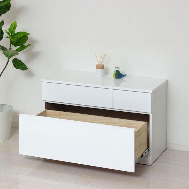 鏡面仕上げ スリム３杯引き出しローチェスト 完成品 タンス チェスト（331）