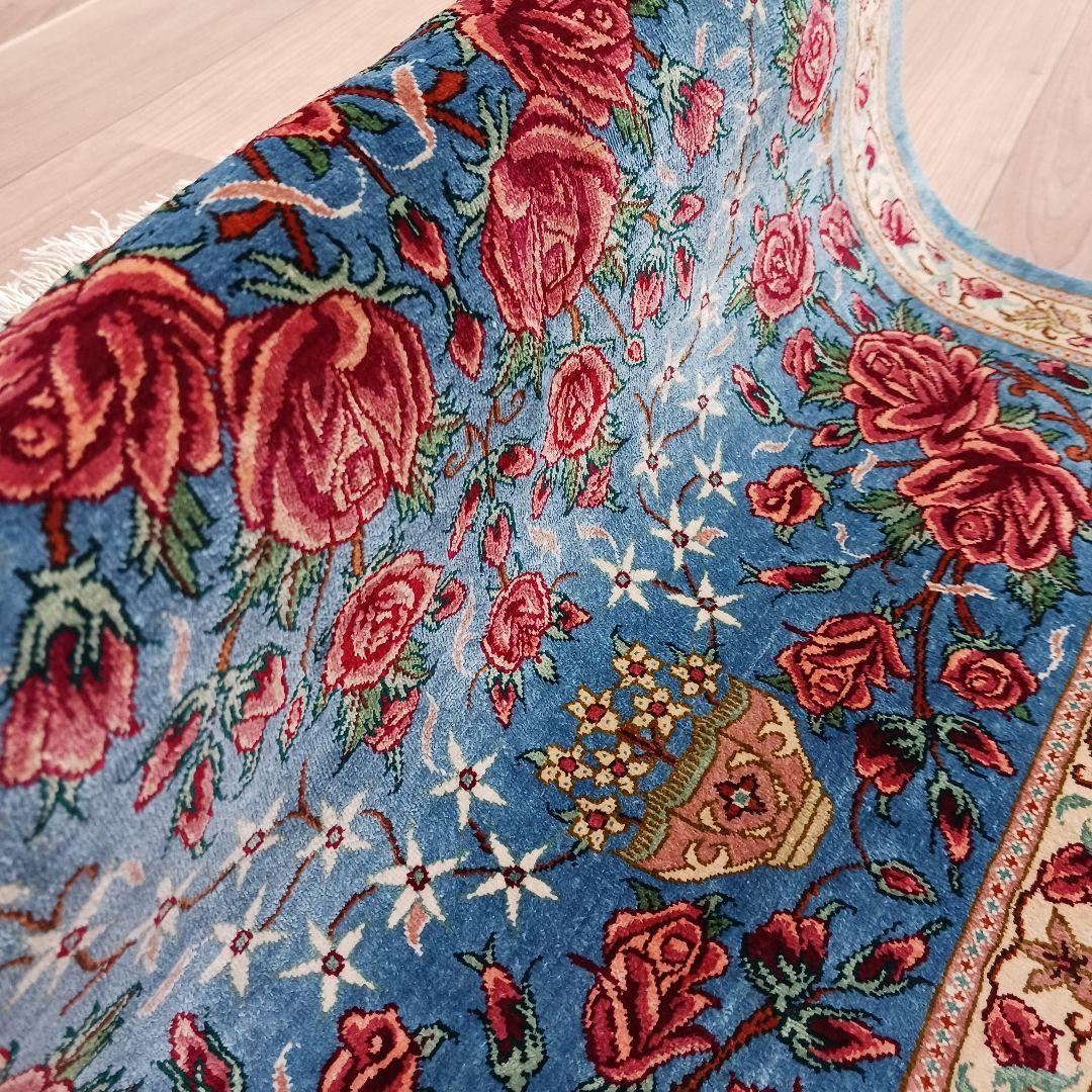 Y3321 ペルシャ絨毯 クム産 工房サイン有 シルク100％ 100万ノット