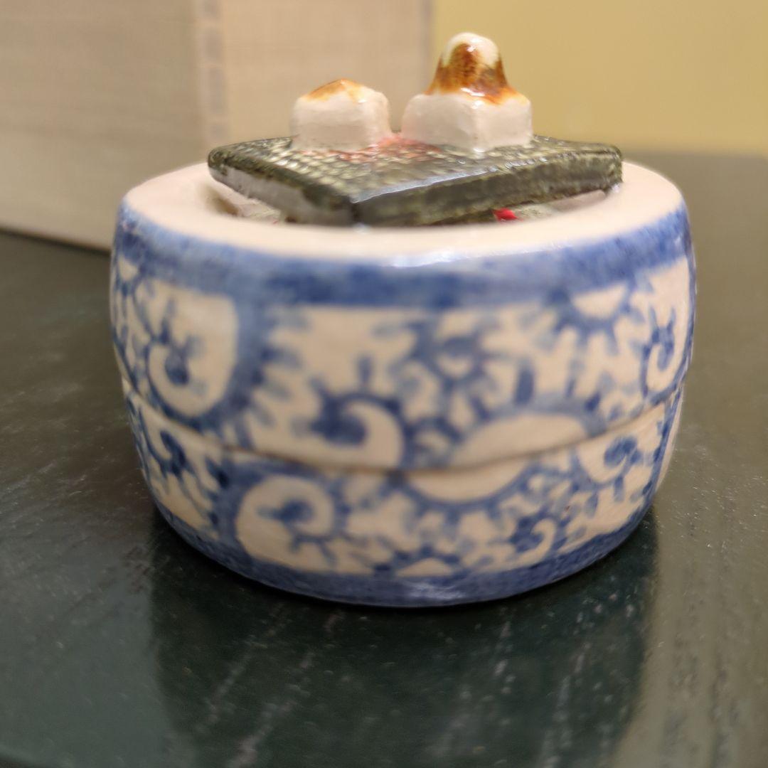 香合　火鉢猫　猫　火鉢　お餅　陶器　お香　置物　作家　木箱