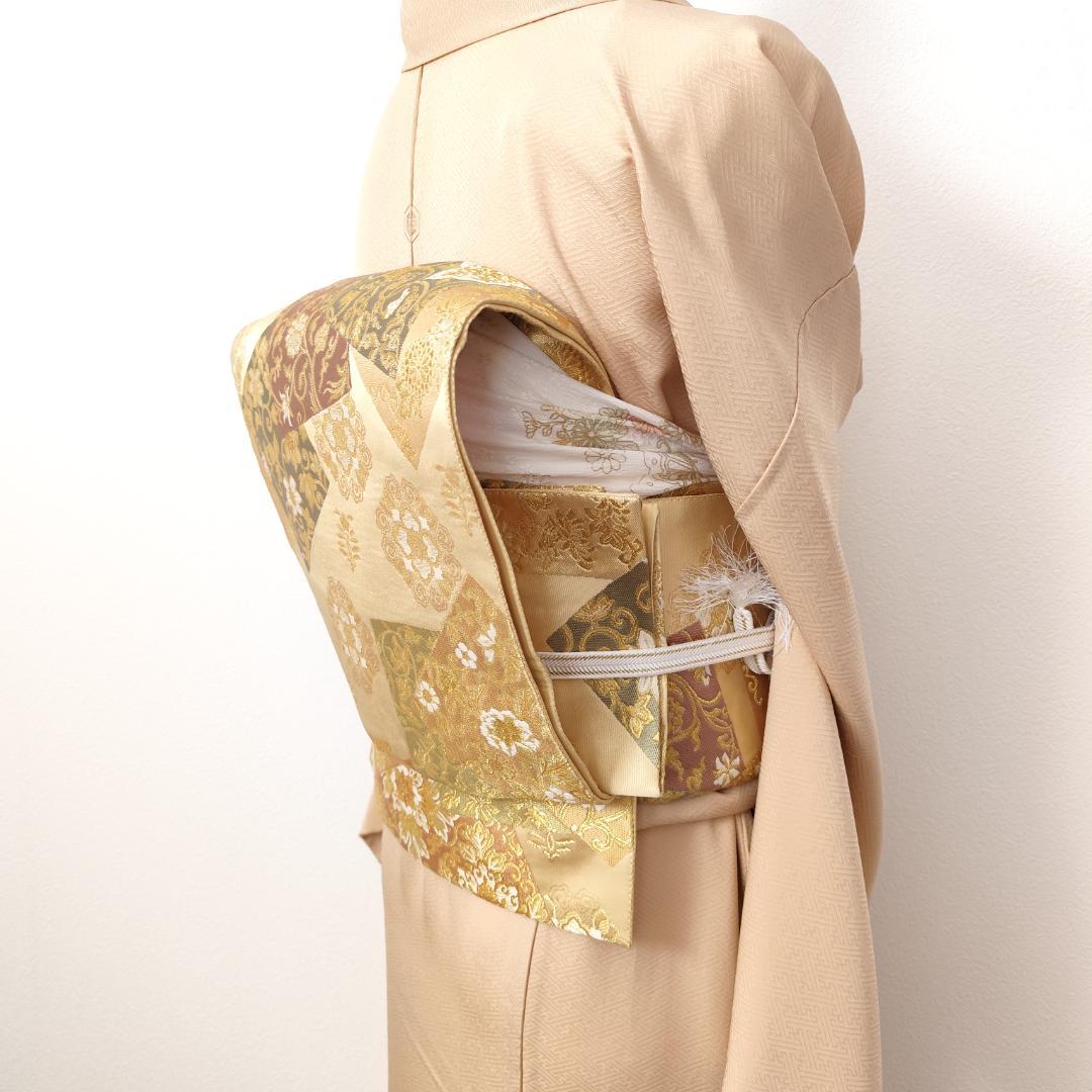 【作り帯】袋帯 二重太鼓 色紙 華文 金糸 箔 二部式帯 F096