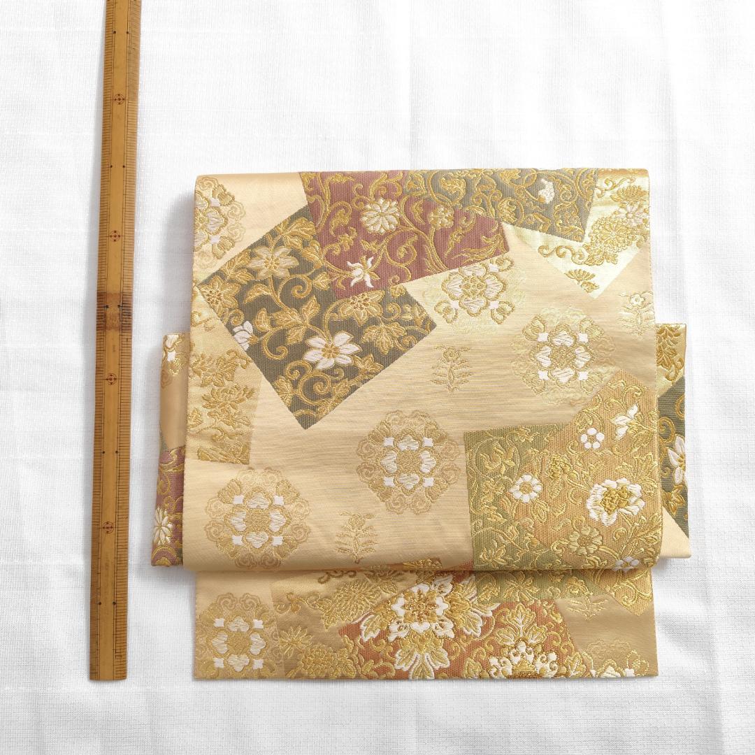 【作り帯】袋帯 二重太鼓 色紙 華文 金糸 箔 二部式帯 F096