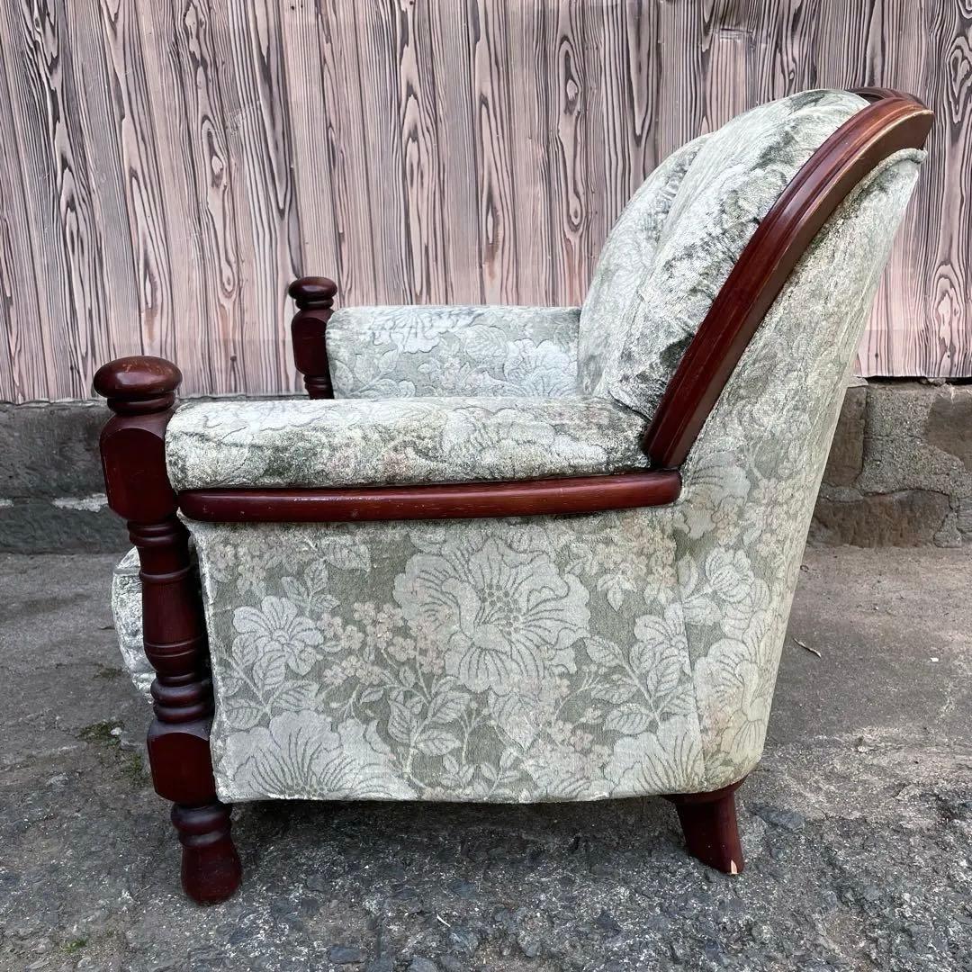 ② カリモク 1人掛けソファ シングルソファ 花柄　金華山　アンティーク