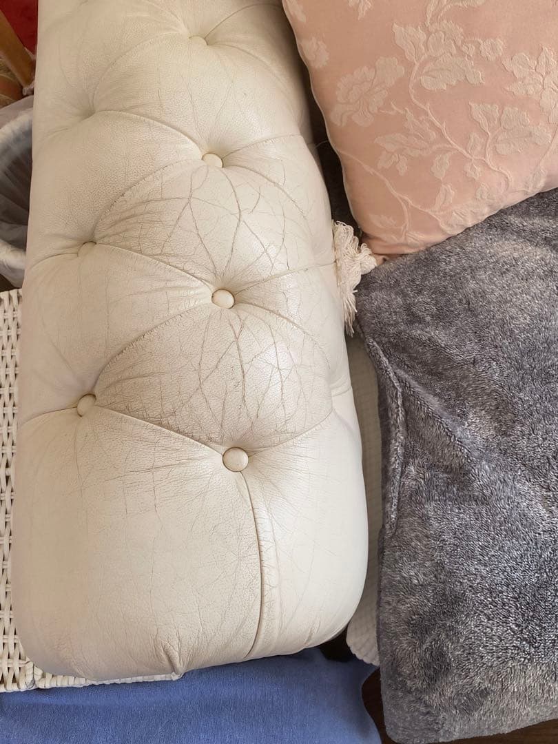 ルクラス♦️ゆったり ダブルソファ♦️本革 ホワイト♦️ベンチスツールあり♦️送料込