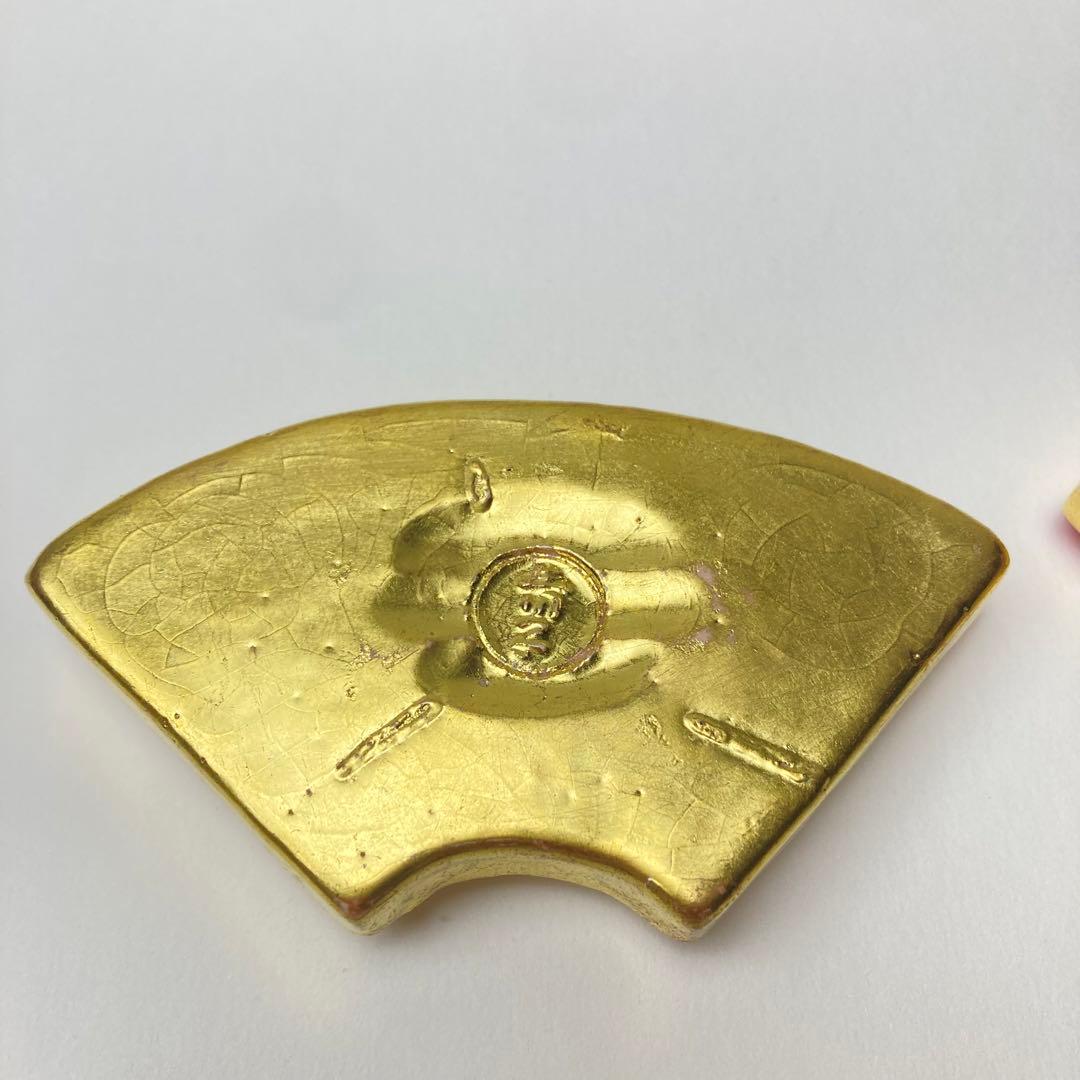 檜垣青子 扇面 松竹梅 香合 金 青子 共箱 栞付 茶道 送料込 晴 美品 楽