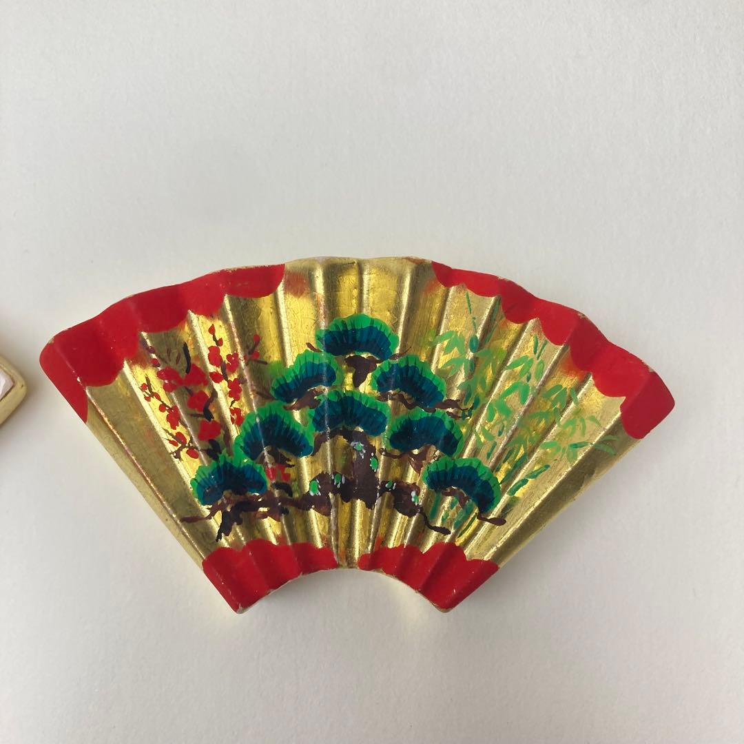 檜垣青子 扇面 松竹梅 香合 金 青子 共箱 栞付 茶道 送料込 晴 美品 楽