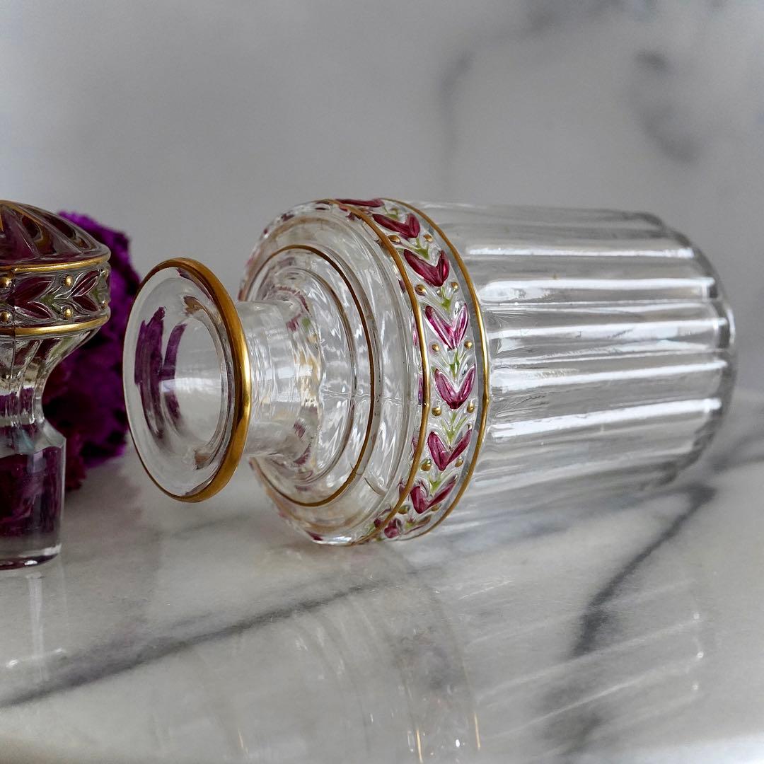 可憐なオールドサンルイ【ローリエ】金彩エナメル彩クリスタル香水瓶 Mサイズ★美品