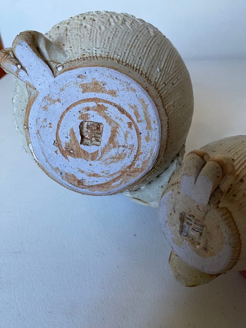 青芳 フクロウ　梟　置物　2つセット　陶器　森元青芳　砥部焼