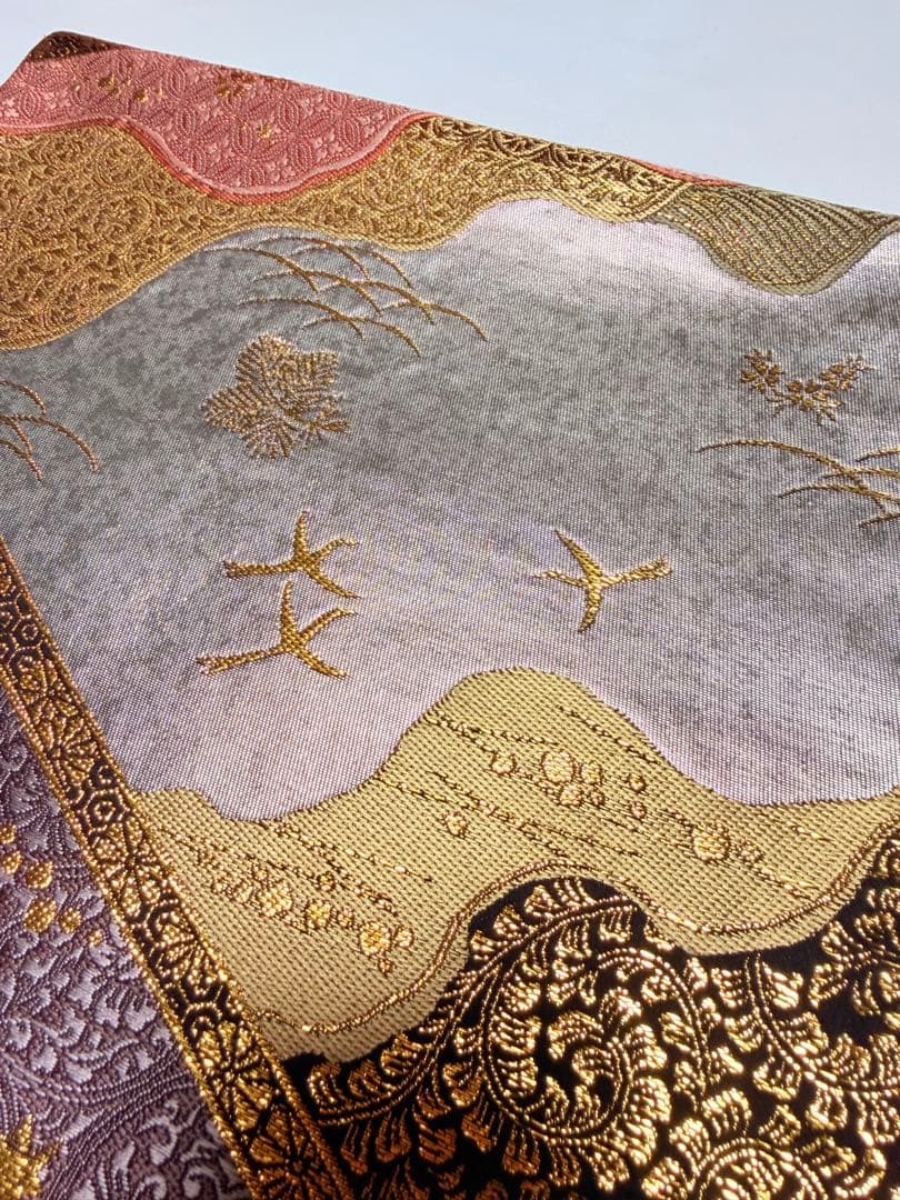 高級 袋帯 正絹 六通柄 ゴールド 金糸使用 フォーマル 訪問着 留袖 色虫