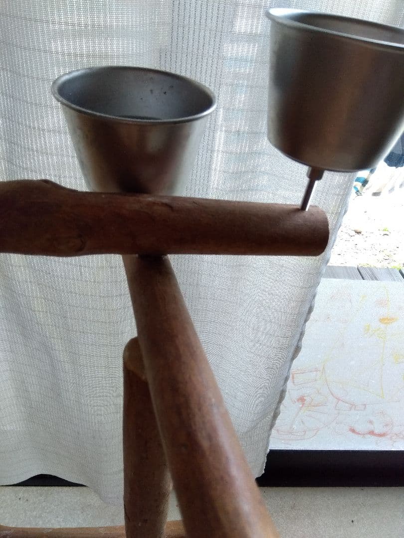 オウム　ヨウム　ハッピーケース木製鳥用スタンド 餌入れ付きバードアスレチック