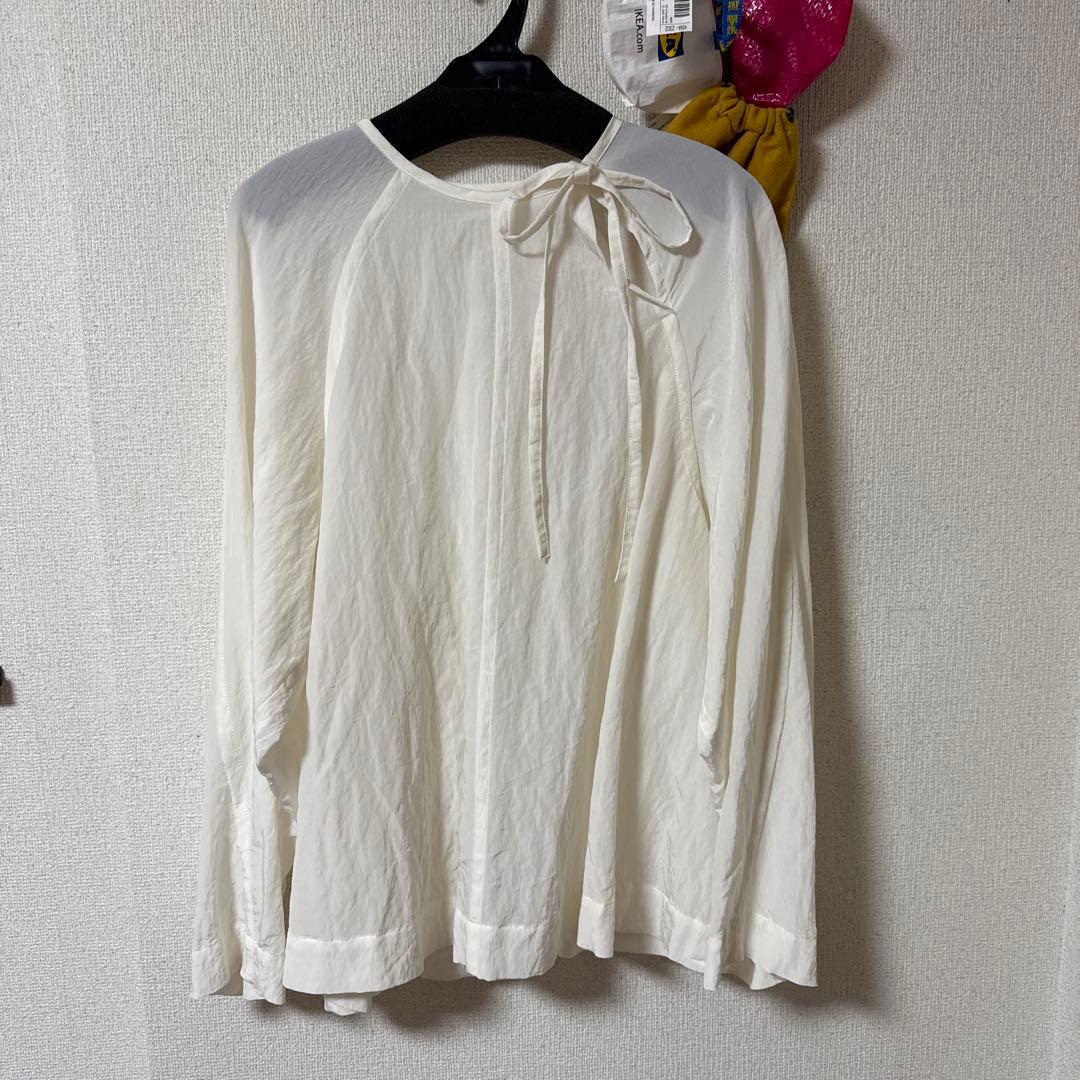 キュプラ リボンタイノーカラーブラウス