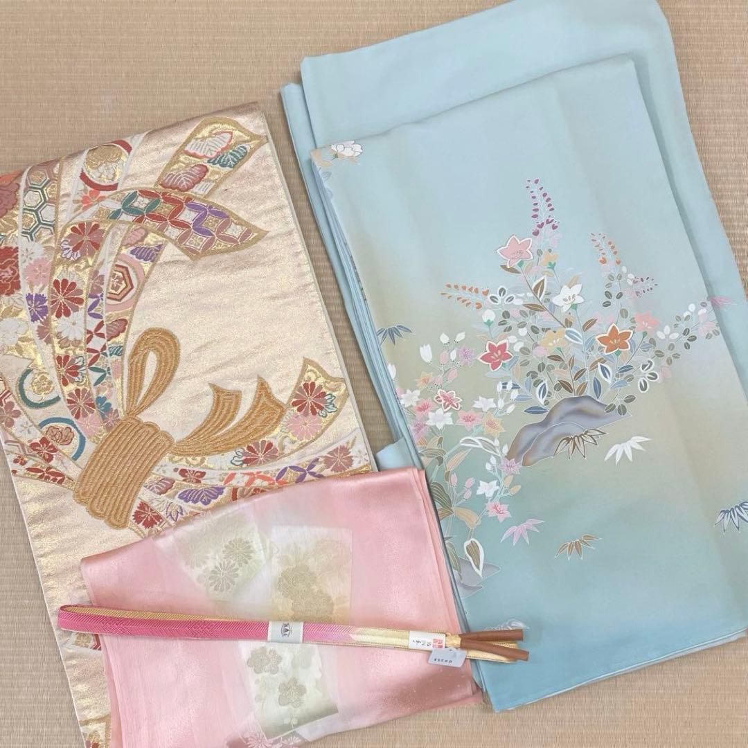 梅乃【162】正絹　訪問着　フルセット　美品　七五三　入卒式　お宮参り　水色