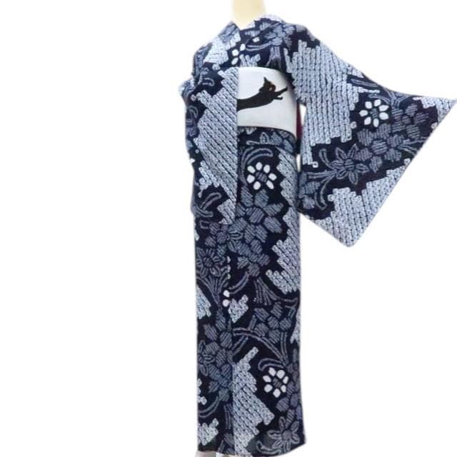 Y3439◆美品未着用 有松鳴海絞り 綿 仕付け糸付 手縫い仕立て 高級浴衣