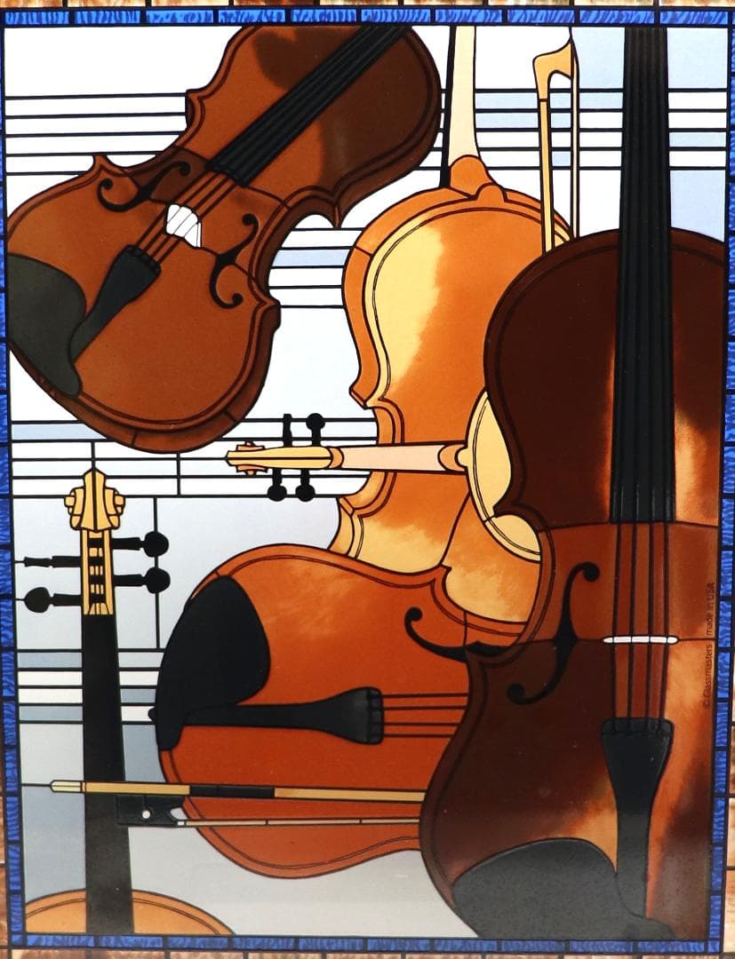 楽譜とヴァイオリン ヴィンテージ ステンドグラス レア クラシック ミュージック