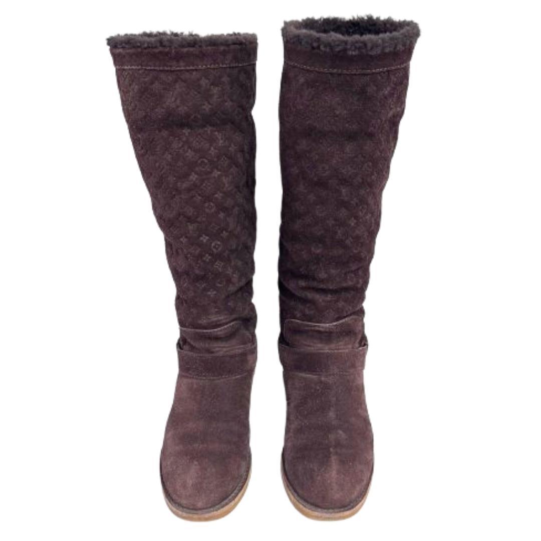アンド ルイヴィトン スエード×ムートン ロングブーツ ブラウン 37