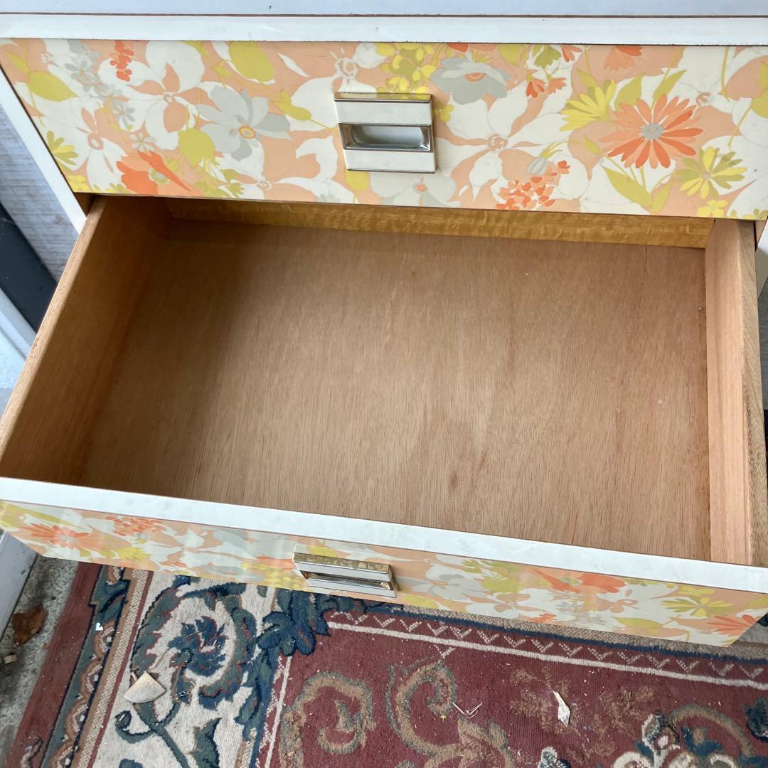 昭和レトロ 花柄 木製チェスト 7段タンス 古家具 ビンテージ ヴィンテージ 橙