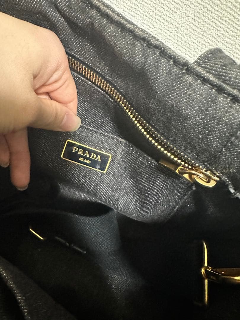 プラダ PRADA カナパ トートバッグ バッグ デニム レディース グレー系