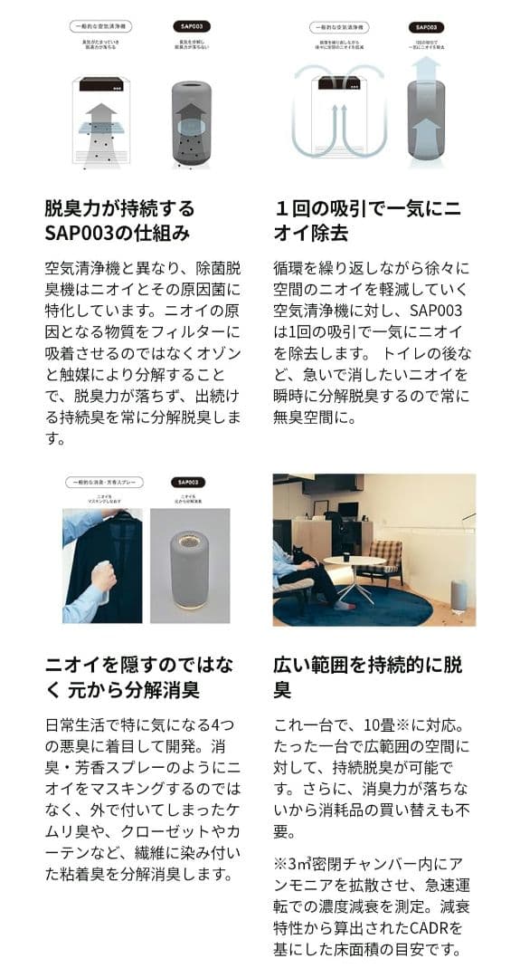 cado SAP 003 脱臭機 ホワイト 脱臭機 空気清浄機 オゾン脱臭器