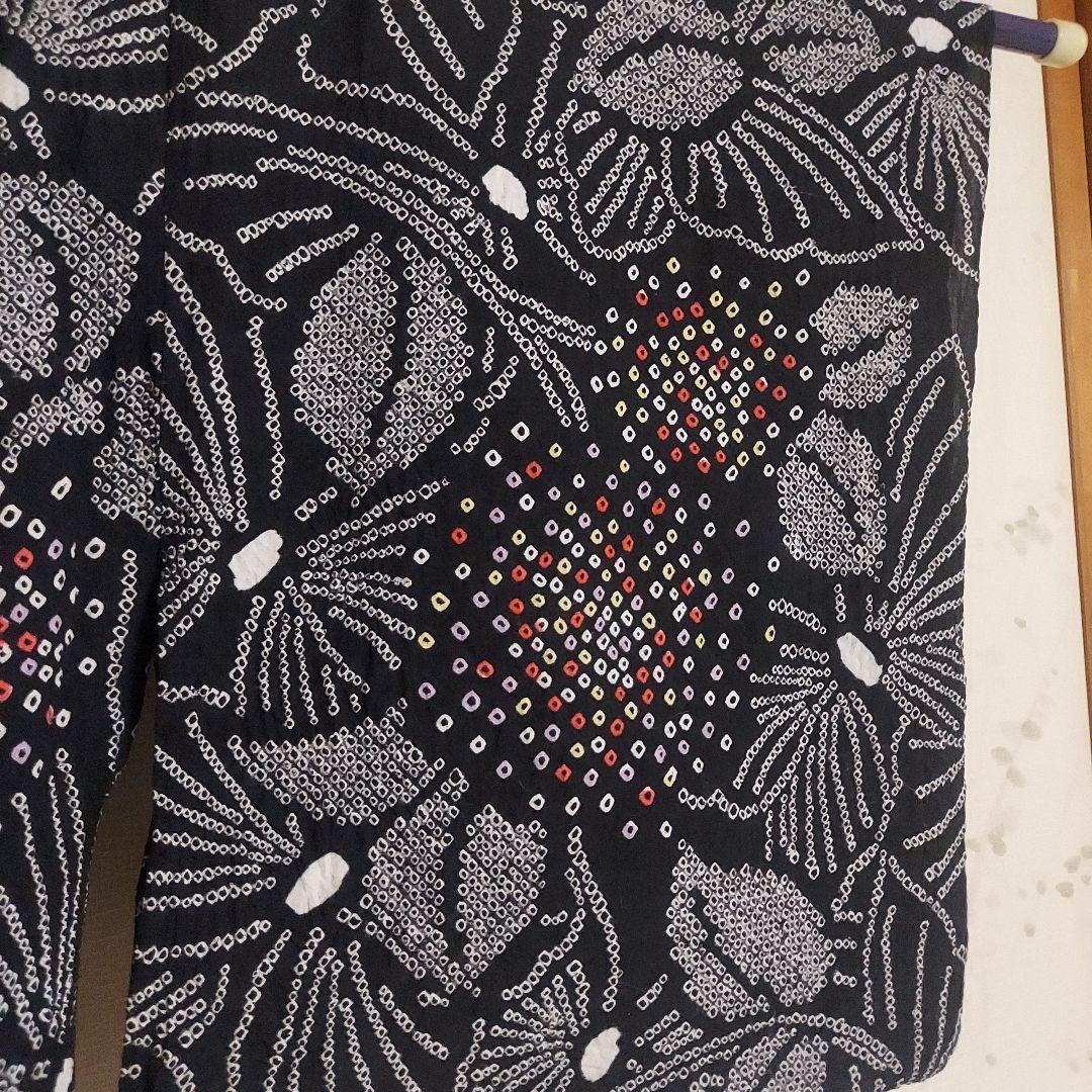 最終価格!!有松絞り浴衣　花火　紫陽花　蝶々　黒地　トールサイズ