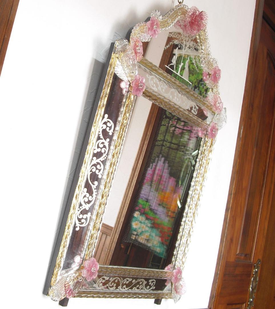 希少☆イタリア製☆ ベネチアンムラノガラス ミラー☆大型壁掛け鏡☆52×75cm