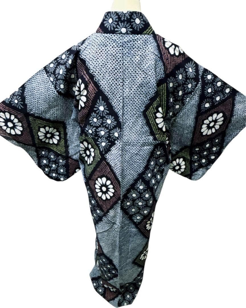 A67有松鳴海絞り 高級浴衣 花 綿　単衣