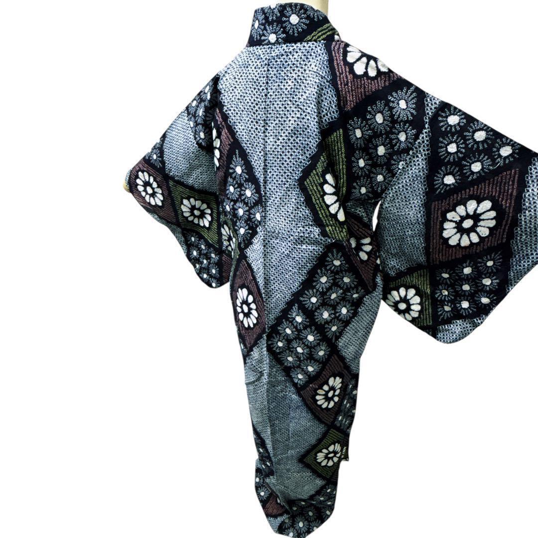 A67有松鳴海絞り 高級浴衣 花 綿　単衣