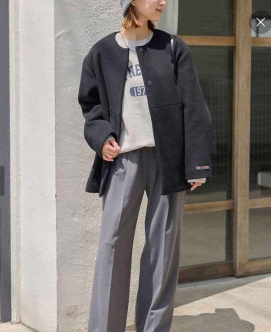 RELUME☆スーパーファインビーバークルーネックコート☆ブラック☆36