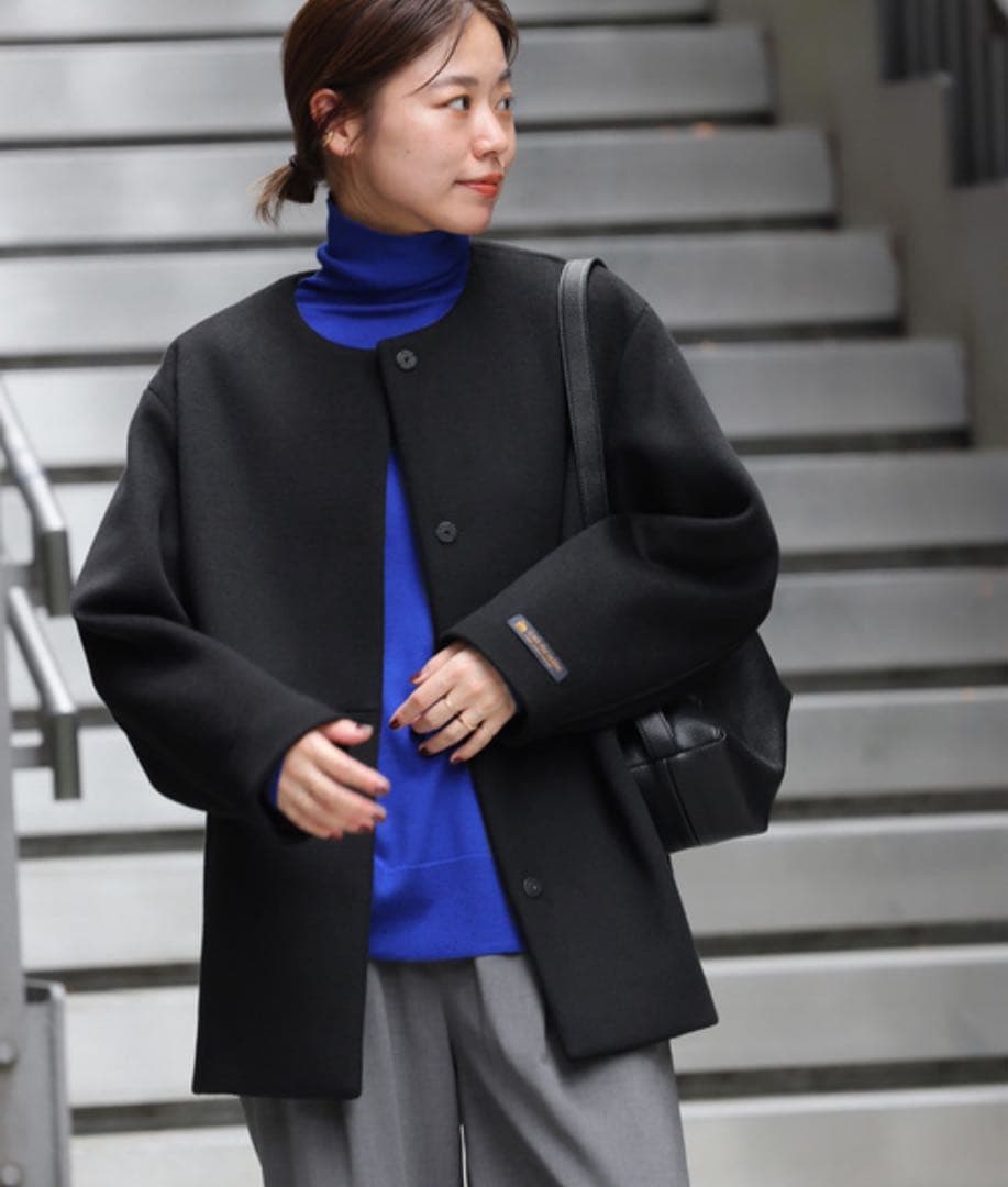 RELUME☆スーパーファインビーバークルーネックコート☆ブラック☆36