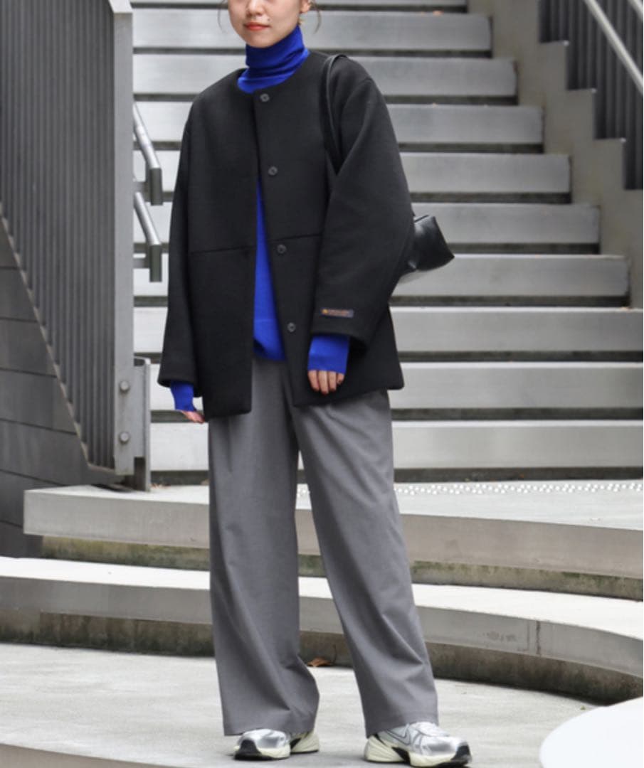 RELUME☆スーパーファインビーバークルーネックコート☆ブラック☆36