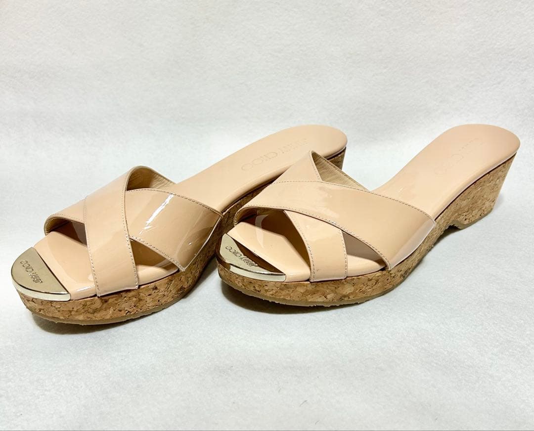 【美品】ジミーチュウ　ミュール　ベージュ　サンダル　コルク　パテント