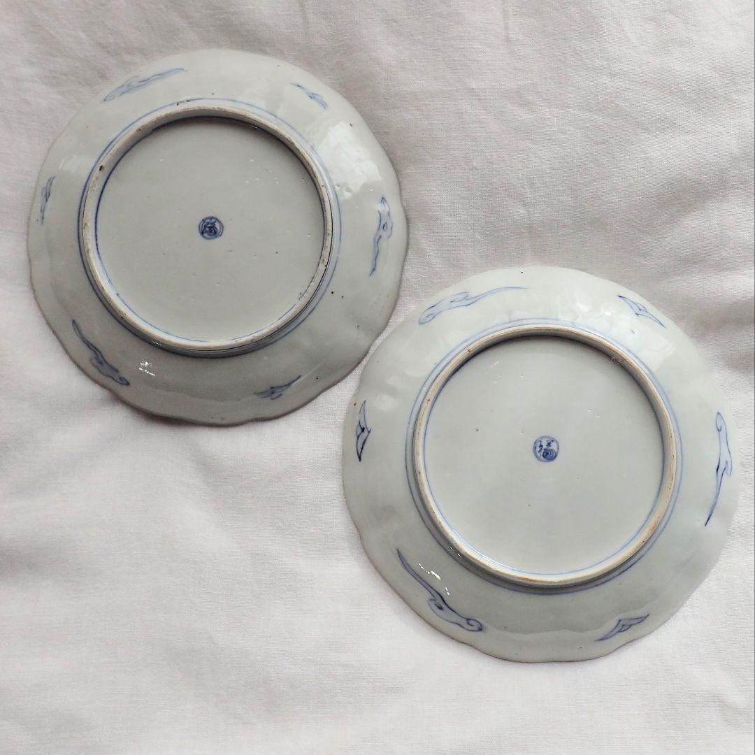 明治　骨董　輪花　リンカ　麒麟　キリン　絵 皿　2枚