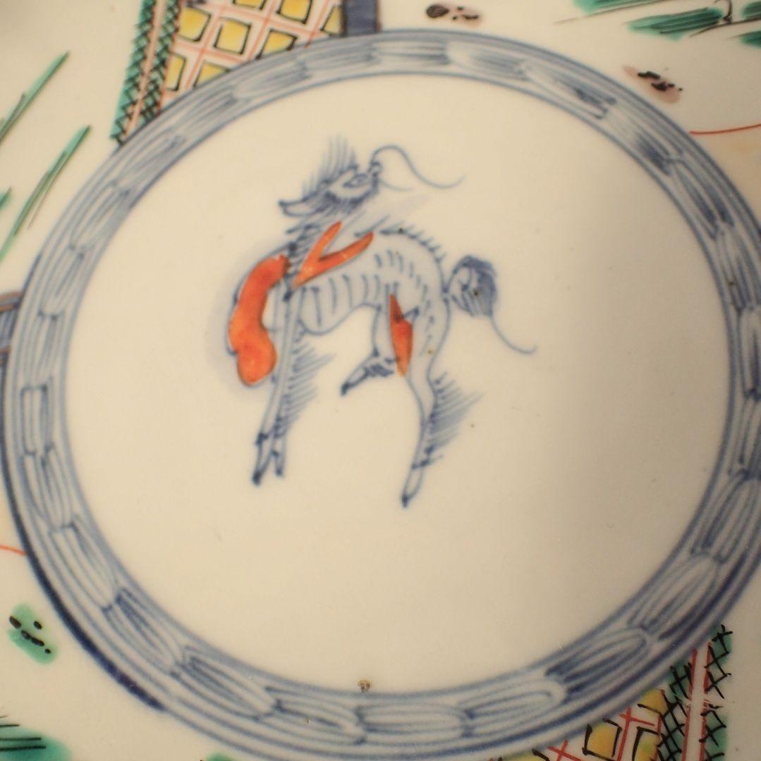 明治　骨董　輪花　リンカ　麒麟　キリン　絵 皿　2枚
