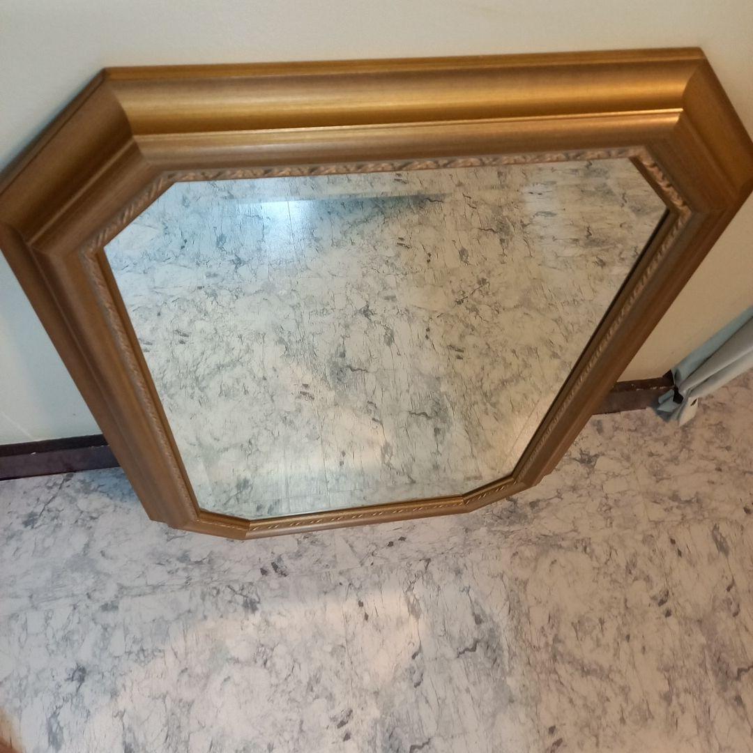 ドマン　アンティーク　ゴールド　八角　ミラー　鏡　壁掛け　縦横　兼用