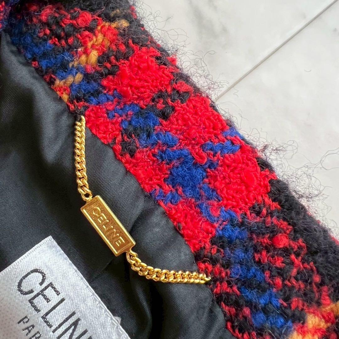 CELINE ヴィンテージ ツイードチェック トリオンフ金ボタンジャケット