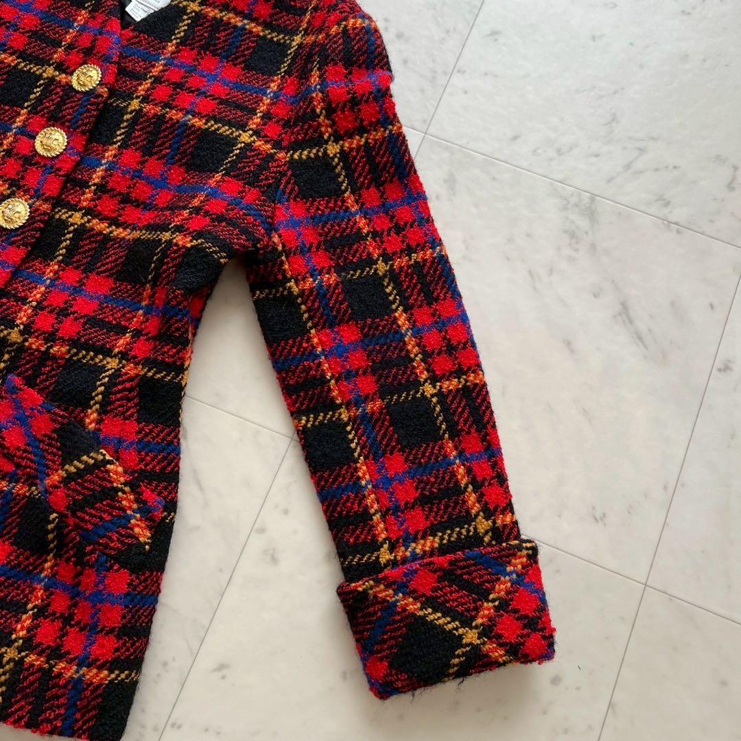 CELINE ヴィンテージ ツイードチェック トリオンフ金ボタンジャケット