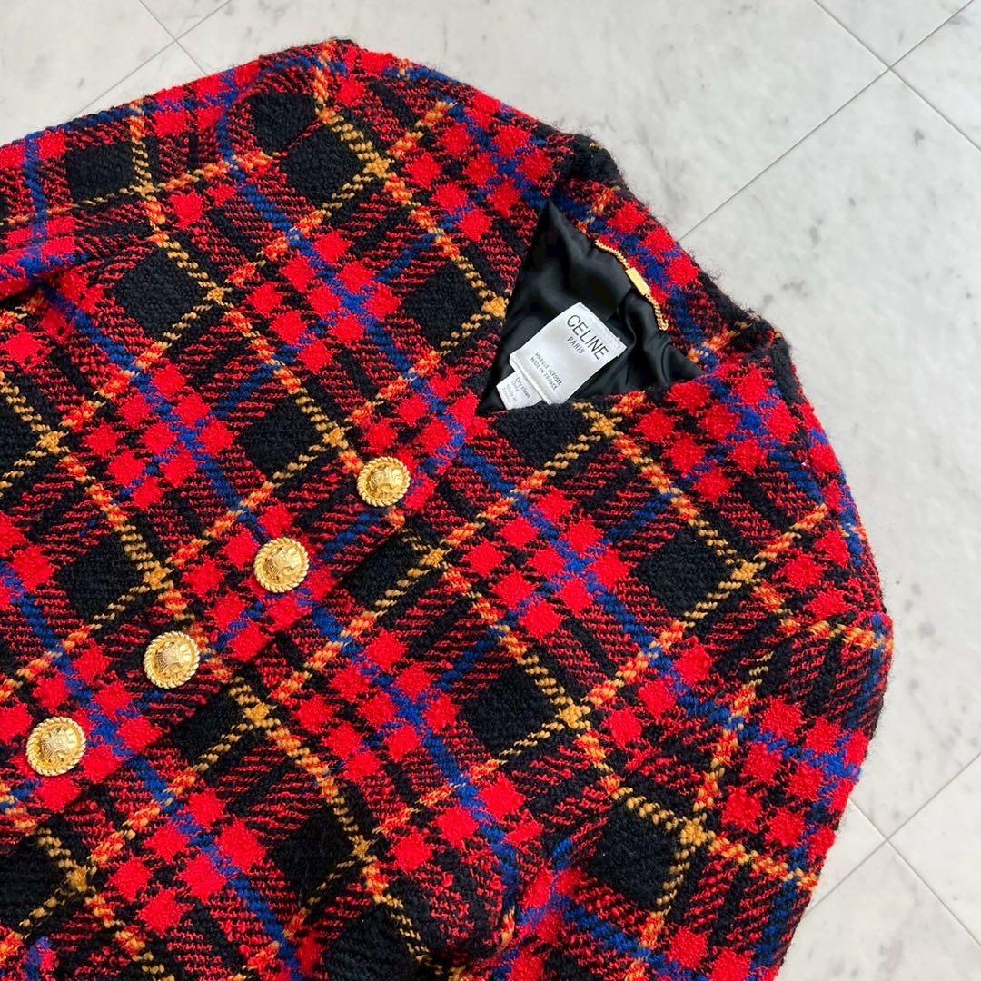 CELINE ヴィンテージ ツイードチェック トリオンフ金ボタンジャケット