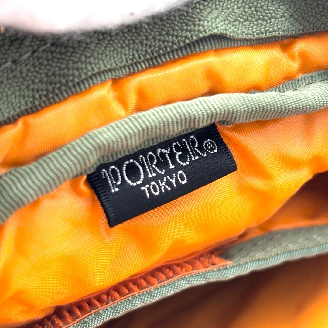 未使用に近い ポーター タンカー ミニ ショルダーバッグ ロゴ セージグリーン