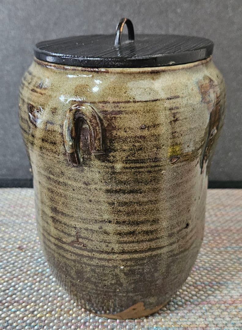 遠州七窯　江戸時代　古高取　高取焼　窯変 水指　木製蓋　江戸伝世時代箱附　茶道具