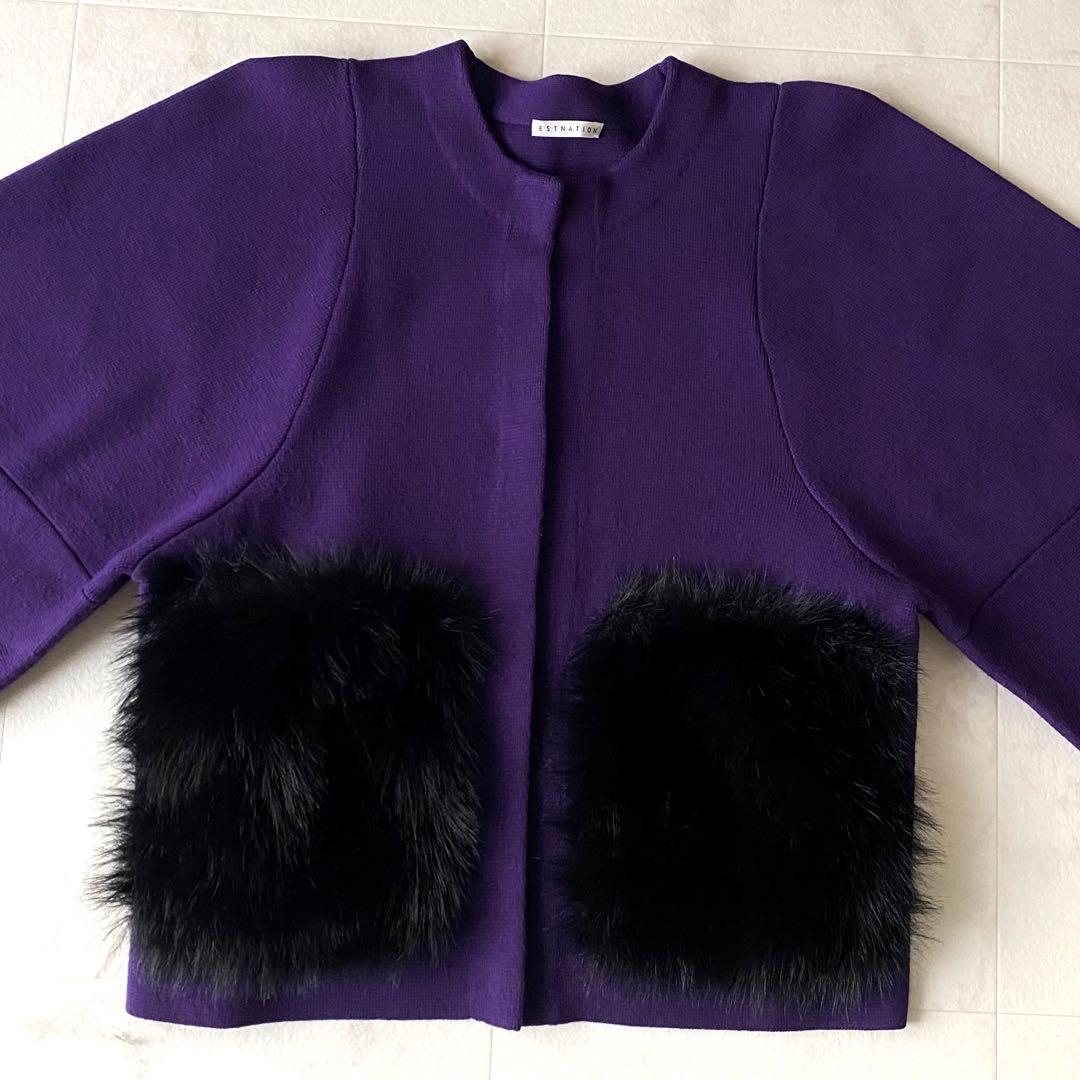 近年.美品.定価4.6万☆エストネーション ファーポケットニットショートコート
