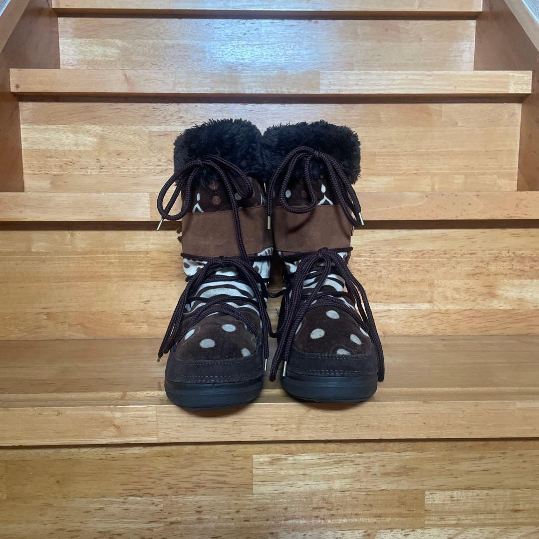 D&G ムートン ブーツ ブラウン ポルカドット ドルガバ ショート 24.5