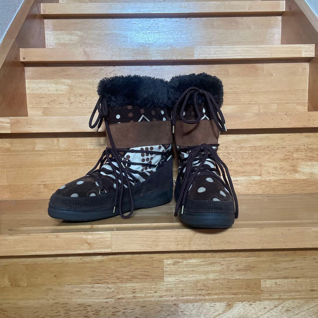 D&G ムートン ブーツ ブラウン ポルカドット ドルガバ ショート 24.5