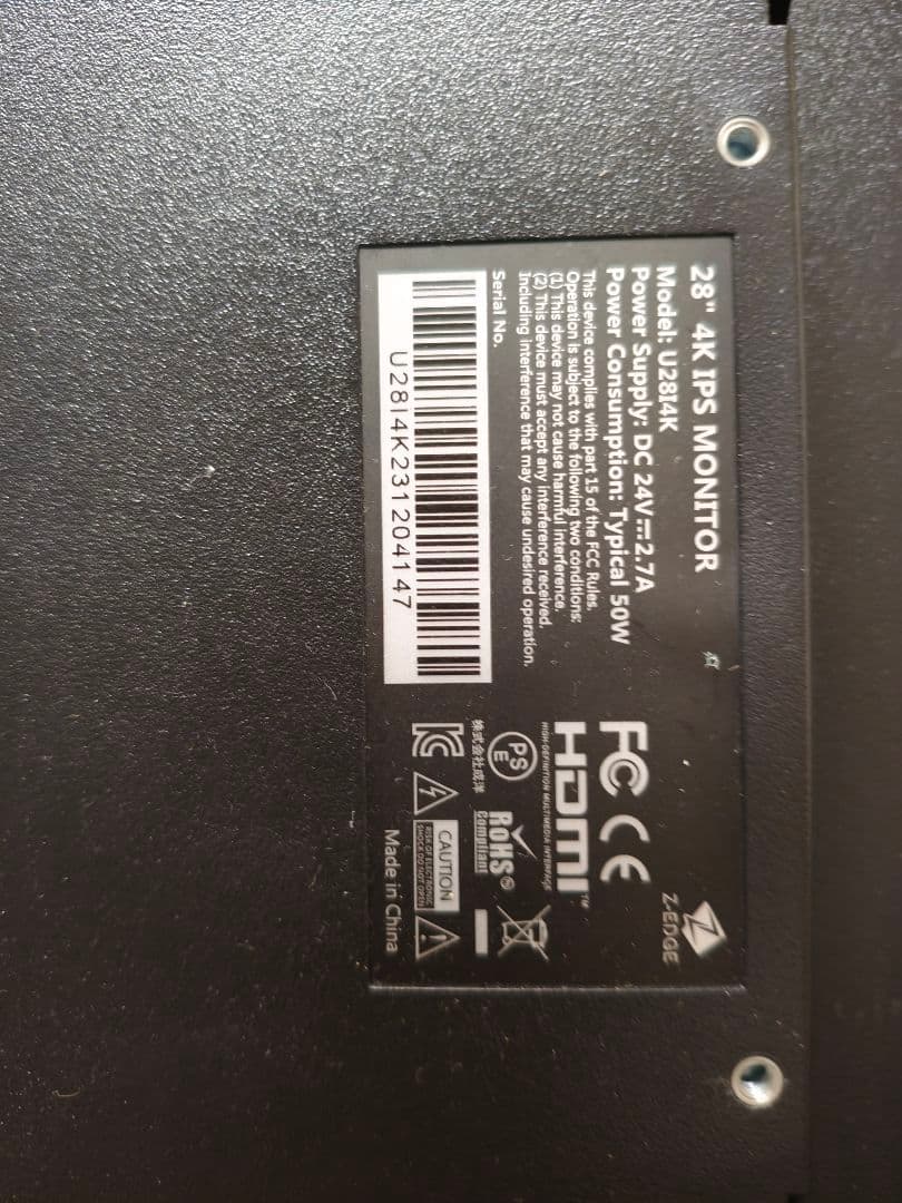 Z-Edge 28インチ 4K UHD モニター U2814K 取扱説明書つき