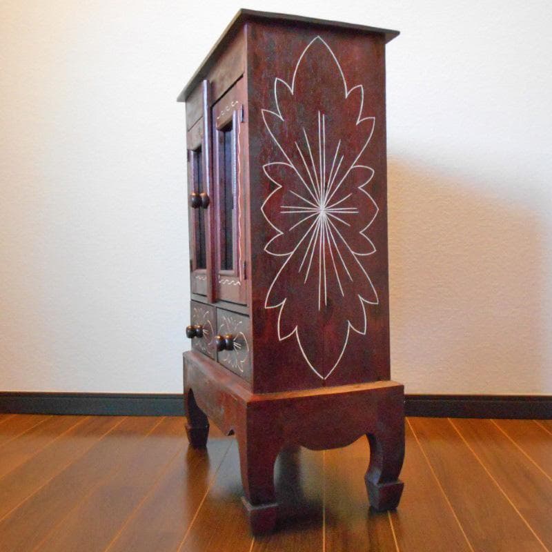 アウトレット品 花柄模様 猫足 キャビネット お祈りかえる付き♪ 完成品家具