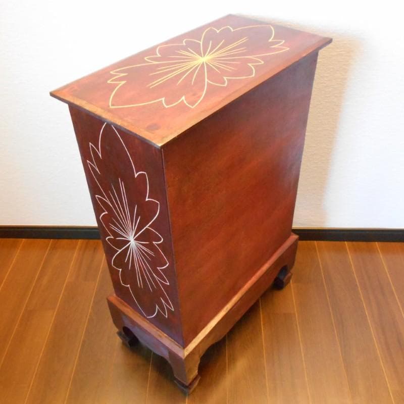 アウトレット品 花柄模様 猫足 キャビネット お祈りかえる付き♪ 完成品家具