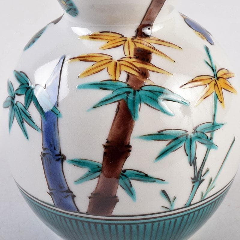 九谷焼　三代三ツ井為吉作　色絵松竹梅文　瓢箪徳利　一對　共箱　C　R8925