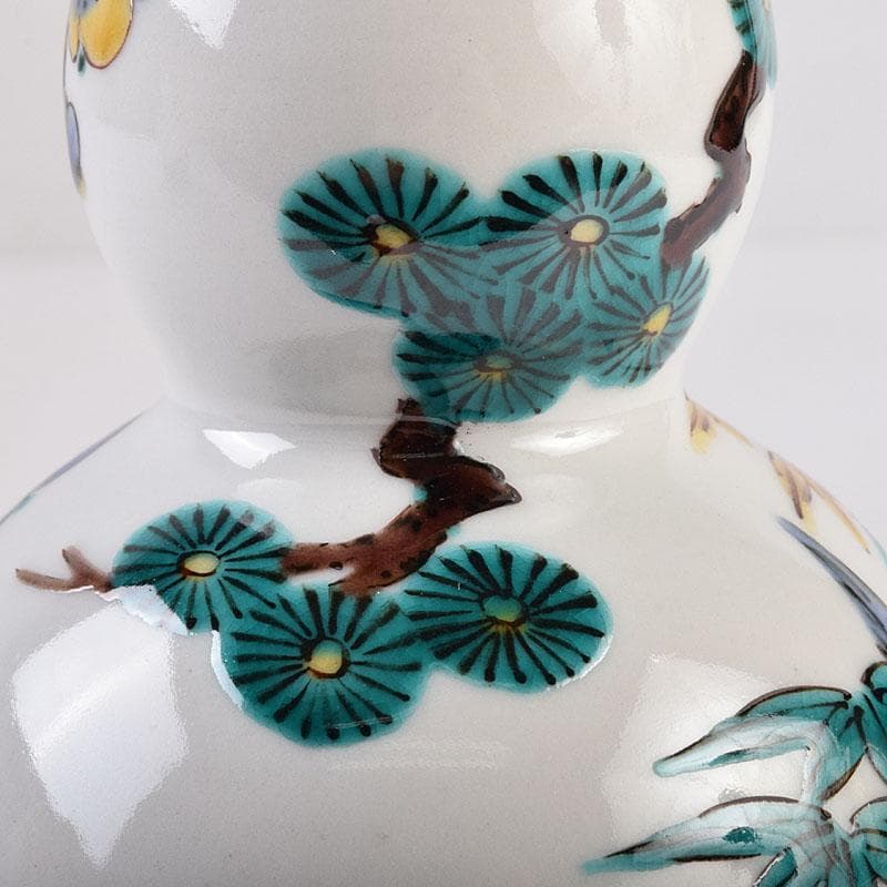 九谷焼　三代三ツ井為吉作　色絵松竹梅文　瓢箪徳利　一對　共箱　C　R8925